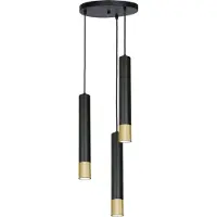Licht-Erlebnisse Hängeleuchte 3-flammig GU10 Metall Schwarz Gold Ø 35 cm Pendelleuchte Esszimmer Wohnzimmer