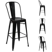 Mendler 4er-Set Barhocker MCW-A73, Barstuhl Tresenhocker mit Lehne, Metall Industriedesign schwarz