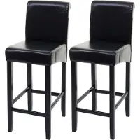 Mendler 2er-Set Barhocker MCW-C33, Barstuhl Tresenhocker schwarz, dunkle Beine, Leder