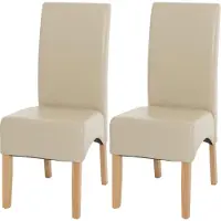 MCW 2er-Set Esszimmerstuhl Küchenstuhl Stuhl Crotone, LEDER creme, helle Beine