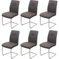 Mendler 6er-Set Esszimmerstuhl MCW-H70, Küchenstuhl Freischwinger Stuhl, Stoff/Textil Edelstahl gebürstet grau-braun