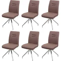 Mendler 6er-Set Esszimmerstuhl MCW-H70, Küchenstuhl Lehnstuhl Stuhl, Stoff/Textil Edelstahl gebürstet braun
