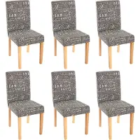 Mendler 6er-Set Esszimmerstuhl Stuhl Küchenstuhl Littau Textil mit Schriftzug, grau, helle Beine