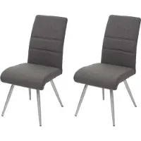 Mendler 2er-Set Esszimmerstuhl MCW-G55, Küchenstuhl Stuhl, Stoff/Textil Edelstahl gebürstet grau-braun