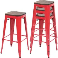 Mendler 4er-Set Barhocker MCW-A73 inkl. Holz-Sitzfläche, Barstuhl Tresenhocker, Metall Industriedesign stapelbar rot