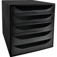 Exacompta ECOBOX Schubladenbox Schwarz, 5 offene Schubladen für A4/A4+, leiser Auszug mit Sicherheitsstopp, kompakt