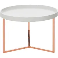 FineBuy Couchtisch 58,5x42x58,5cm Sofatisch Metall Rund Designer Retro Wohnzimmertisch modern Kleiner Loungetisch Weiß Kupfer