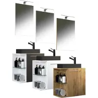 VCM 3-tlg Set | Waschplatz für Gäste WC | Gästebad | Waschtisch mit Spiegel | Badezimmer Set – Hausa SC-BL