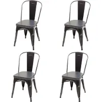 Mendler 4er-Set Esszimmerstuhl MCW-H10e, Küchenstuhl Stuhl, Chesterfield Metall Kunstleder Industrial Gastronomie schwarz-grau