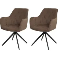 Mendler 2er-Set Esszimmerstuhl MCW-L80, Küchenstuhl Polsterstuhl Stuhl mit Armlehne, drehbar, Metall Stoff/Textil braun