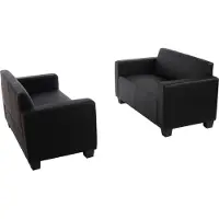 Mendler Sofa-Garnitur Couch-Garnitur 2x 2er Sofa Moncalieri Kunstleder schwarz