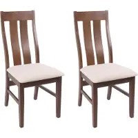 Mendler 2er-Set Esszimmerstuhl MCW-M58, Küchenstuhl Lehnstuhl Stuhl, Stoff/Textil Massiv-Holz dunkles Gestell, creme