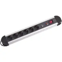M-Cab Steckdosenleiste Protect 6 - Alu - 2m, 2 m, Drinnen, Typ F, Schwarz, Silber, 6 AC-Ausgänge, Schwarz