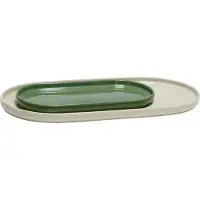 Hubsch Amare Serving Tablett Set of 2 Sand/Green - , Amare, Beige, für Wohnzimmer, Stein