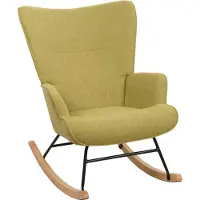 Mendler Schaukelstuhl MCW-N14, Schwingstuhl Relaxsessel Fernsehsessel, Massiv-Holz Metall Stoff/Textil 320g/m² grün