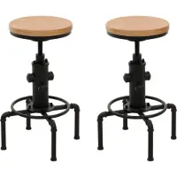 Mendler 2er-Set Barhocker MCW-N23, Barstuhl Tresenhocker höhenverstellbar drehbar Fußablage Industrial Eisen Massiv-Holz natur