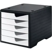 Styro Schubladenbox styroswing, 5 Schübe, Auszugsperre & Griffmulde, stapelbar, B 270 x T 340 x H 255 mm, Polystyrol, schwarz-weiß
