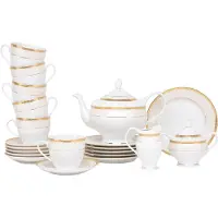 Konsimo Teeservice für 6 Personen (15 Artikel) "AGAWA GOLD", Weiß, Porzellan, Classic, 200 ml / 15cm / 19,5 cm / 1,2 l