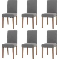 MCW 6er-Set Esszimmerstuhl Littau, Stuhl Küchenstuhl Hochlehner, Stoff/Textil Bouclé Holz grau, naturfarbene Beine