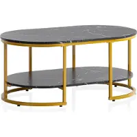 FineBuy Couchtisch 100x60x45 cm Schwarz Marmor Optik Wohnzimmertisch Rechteckig Lounge Sofatisch Ablage Kaffeetisch Modern mit goldenem Metallgestell