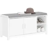 SoBuy FSR168-W Schuhschrank mit Sitz - 2 Türen 2 offene Fächer - 105 x 35 x 51 cm - Weiß
