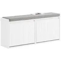 SoBuy FSR98-XL-W Schuhbank - Weiße Aufbewahrungsbank mit Klappen & Bank
