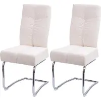 Mendler 2er-Set Esszimmerstuhl MCW-G56, Küchenstuhl Freischwinger Stuhl Lehnstuhl, Metall Stoff/Textil Chenille creme