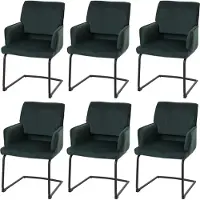 Mendler 6er-Set Freischwinger MCW-N60, Esszimmerstuhl Küchenstuhl Stuhl, Stoff/Textil grün