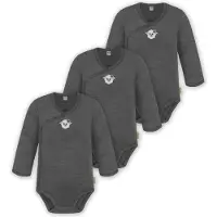 Normani 3er Pack Multipack Baby-Body Merino Wickelbody Langarmbody mit Knöpfen - 9345