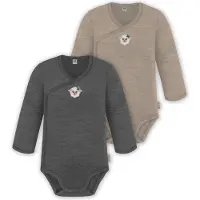 Normani 2er Set Unisex Baby Wickelbody Langarm-Strampler Einteiler aus Merinowolle - 9351