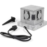 Wiltec Gartensteckdose 4fach Granitoptik Aussensteckdose Sensor IP44 Steckdosenstein