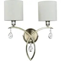 Licht-Erlebnisse Wandlampe Metall Stoff E14 H: 41,5 cm mit Schalter in Messing Antik Natur 2-flammig Klassisch Kristall