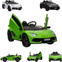 Es-toys Kinderfahrzeug - Elektro Auto "Lamborghini Aventador SVJ" - lizenziert - 12V7AH, 2 Motoren- 2,4Ghz Fernsteuerung, MP3, Ledersitz+EVA+Lackiert-Rosa