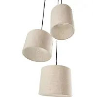 Beliani Hängeleuchte Hellbeige Stoffschirm Trommelform 3-Flammig Langes Kabel Höhenversetzt Modern Beleuchtung für Esszimmer Schlafzimmer Wohnzimmer