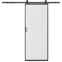 Vente-unique Schiebetür mit Laufschienensystem - Aluminium & Sicherheitsglas mattiert - 205 x 83 cm - LINCI II