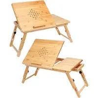 Casaria Laptoptisch Betttisch 2er Set Bambus Höhenverstellbar