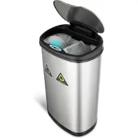 Rijoka Sensor Mülleimer 50L - mit 2x Fächern 20L + 30L - Edelstahl - Mülltrennung - Soft Close - Fingerabdruck frei - Modern Design