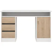 Ebuy24 FunctionPlus Schreibtisch 1 Ablage, 1 Tür, 3 Schubladen weiß, Eichen-Nachbildung.