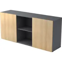 Hjh OFFICE PRO KAPA 1780 | Sideboard | mit Schwebetüren - Sideboard Graphit/Eiche