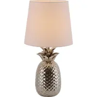 Näve Tischleuchten - Keramik-Tischleuchte "ANANAS" weiß / chrom, Tischlampe im Klassik Stil, aus Keramik in chrome, 45 cm hoch, Ø 23 cm, E14-Fassung – Schnurschalter