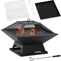 Outsunny Feuerschale mit Funkenschutz Grillrost Feuerkorb Feuerstelle für BBQ