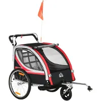 HOMCOM 2 in 1 Kinderfahrradanhänger, Kinderanhänger, Rot+Schwarz