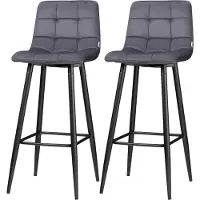 HOMCOM 2er-Set Barhocker, Bistrohocker, Barstuhl mit Fußstütze, Samt-Bezug, Grau