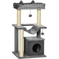 PawHut Katzenbaum 90 cm Kratzbaum mit Hängematte Katzenkratzbaum Plüsch Sisal