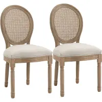 HOMCOM 2er Set Esszimmerstühle Küchenstuhl mit Rattan-Rückenlehne Linen-Touch