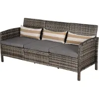 Outsunny Rattan Dreisitzer-Gartensofa mit Kissen stahlgrau