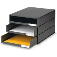 Styro Schubladenbox Styroval, Format C4, 3 offene Schübe, stapelbar, Beschriftungsmaterial, B 243 x T 335 x H 200 mm, Recycling-Kunststoff, schwarz