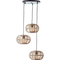 Brilliant Woodball Pendelleuchte 3flg schwarz matt/bambus