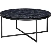 FineBuy Design Couchtisch Ø 80 cm Marmoroptik Schwarz Wohnzimmertisch mit Metall-Gestell Sofatisch Rund Tisch Wohnzimmer Beistelltisch