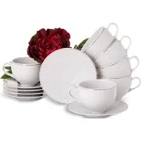 Konsimo Tassenset 6 Pers. (12 Artikel) "AMELIA CARMEN", Weiß, Porzellan, Elegant, 250 ml / 14 cm